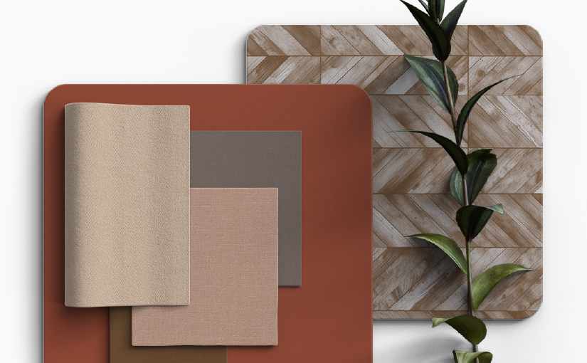 This color palette features warm and earthy tones with hints of pink, orange, and brown. The colors are reminiscent of natural elements like sand, clay, and stone, and create a sense of warmth, comfort, and groundedness. The palette includes light and dark shades of brown, a muted orange, and a grayish-brown hue